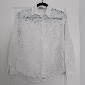 Zara women’s white eyelet spring collar button down shirt blouse top size XS 02